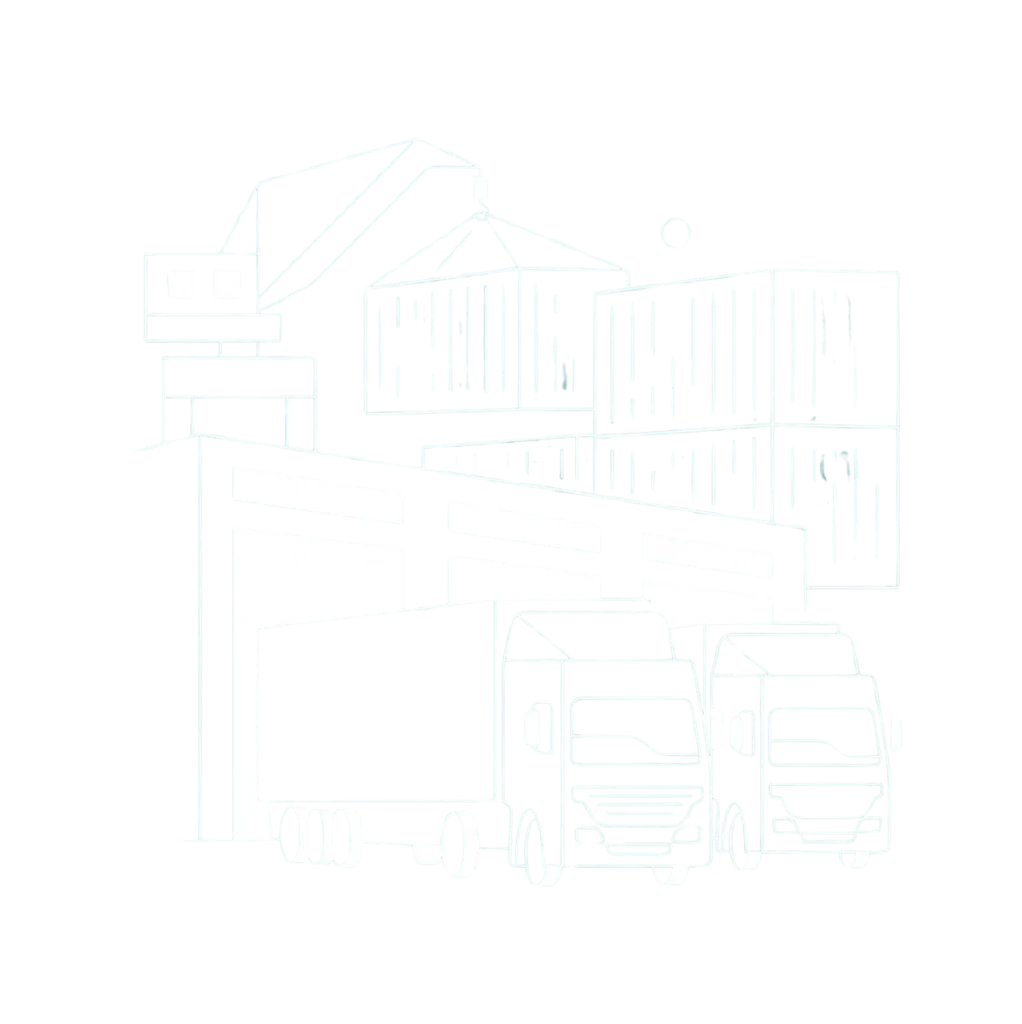 Illustrazione line art di un magazzino con camion