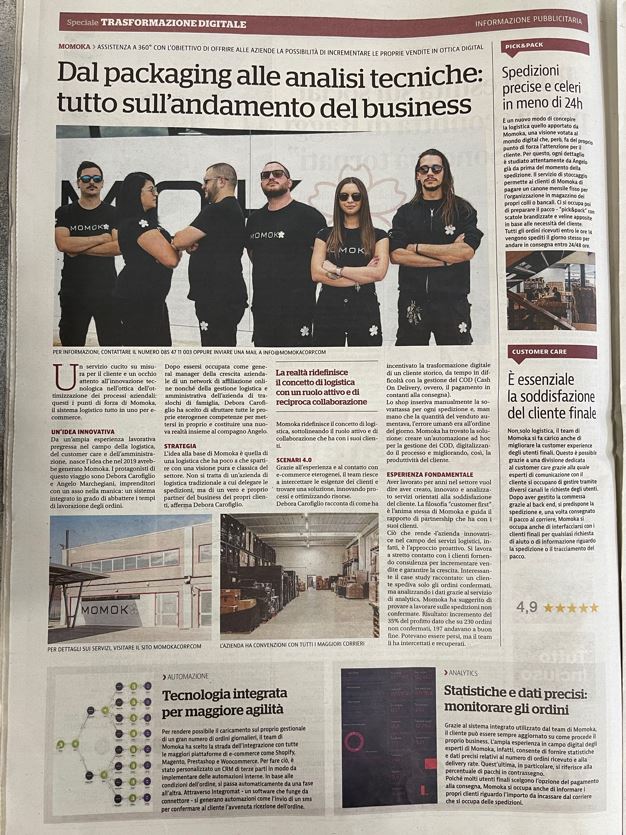 Incremento delle vendite articolo La Repubblica Momoka logistica per ecommerce