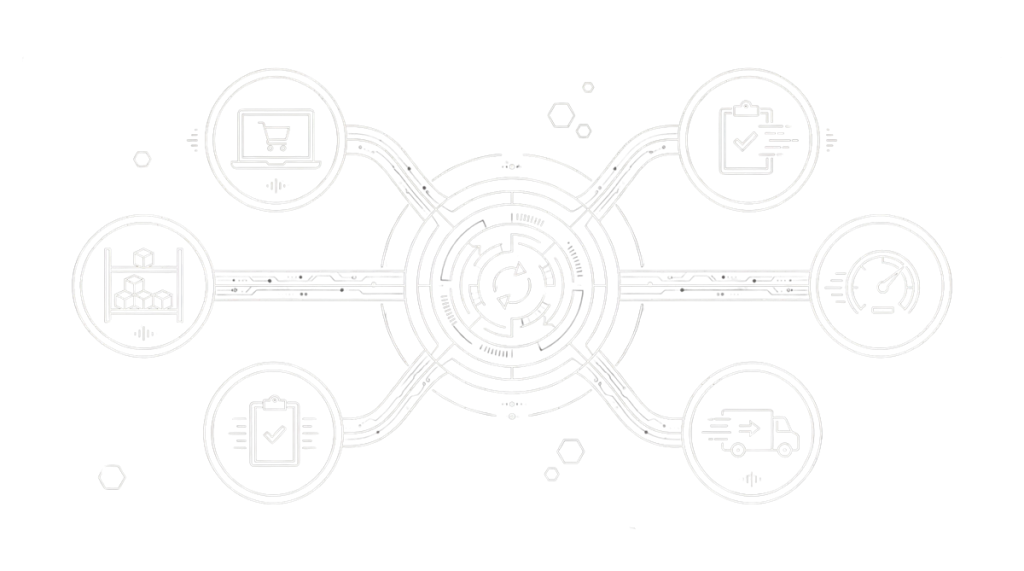 Momoka integrazioni automazione ecommerce infografica completa, lineart bianca