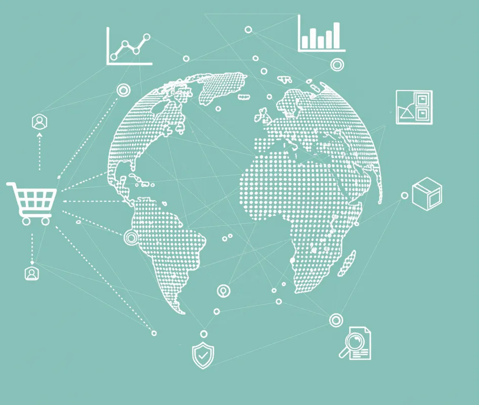 Rete globale di logistica eCommerce: ordini, magazzino e spedizioni collegati